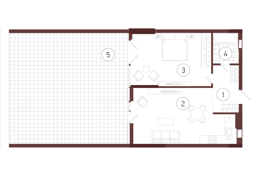 1-ROOM. With walls. Type 1 with terrace.